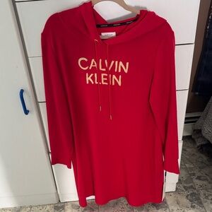 Calvin Klein Red Hooded Dress with Gold Logo